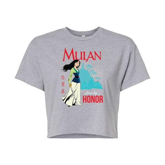 Disney Mulan - Live By Honor - Juniors Cropped Cotton Blend T-Shirt