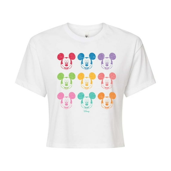 Disney - Multi Color Mickey   - Juniors Cropped Cotton Blend T-Shirt