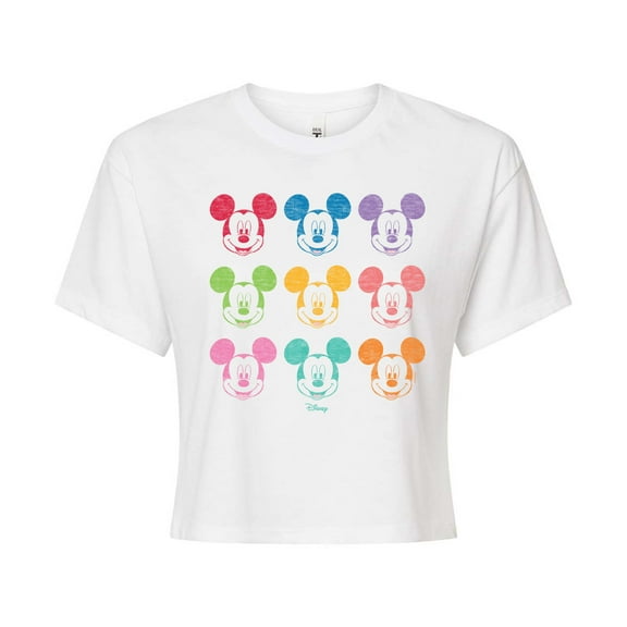 Disney - Multi Color Mickey   - Juniors Cropped Cotton Blend T-Shirt