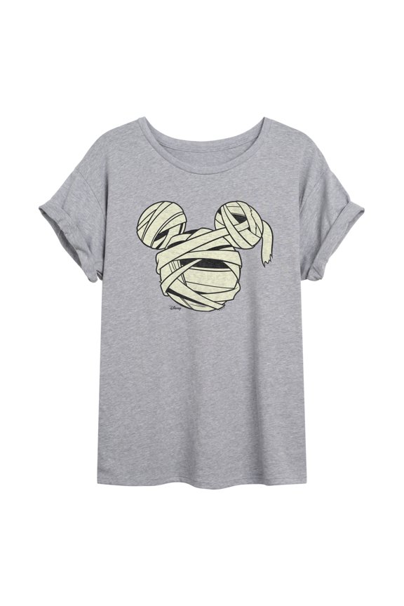 - Mummy Mickey Head - Juniors Oversized Graphic T-Shirt