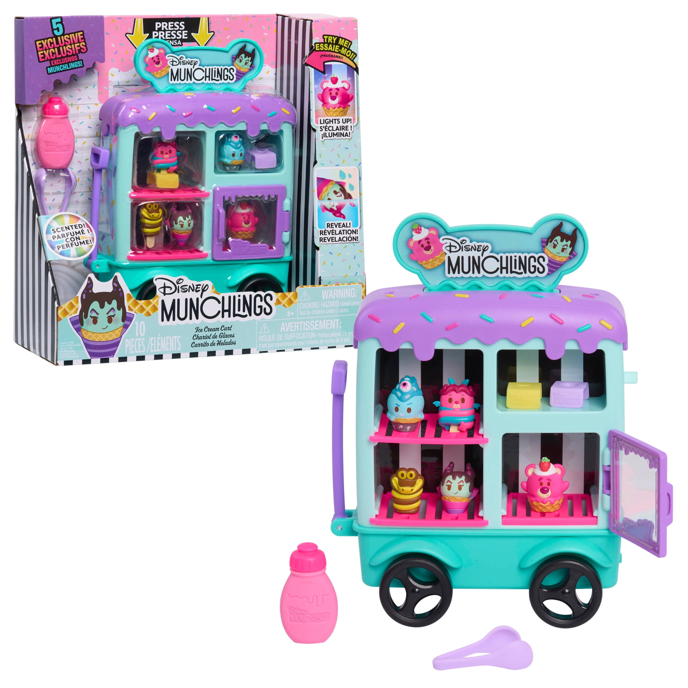 Disney Munchlings Ice Cream Cart, 13-Piece Color Change Figure Playset, Kids Toys for Ages 3 up