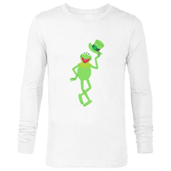 Disney Muppets Kermit the Frog with Top Hat St Patrick’s Day - Long Sleeve T-Shirt for Men - Customized-White