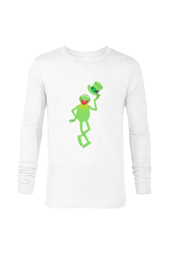 Disney Muppets Kermit the Frog with Top Hat St Patrick’s Day - Long Sleeve T-Shirt for Men - Customized-White