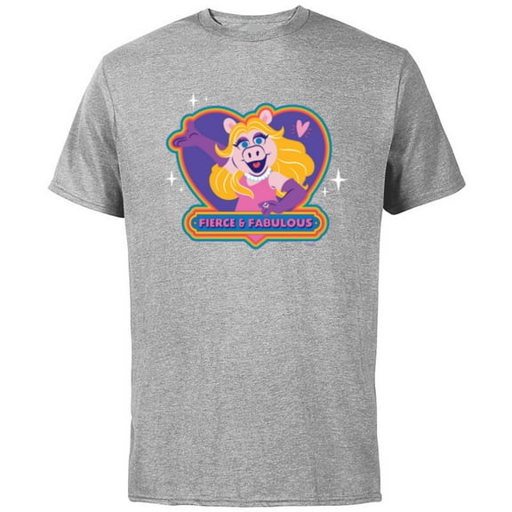 Disney Muppets Pride Miss Piggy Fierce & Fabulous Rainbow - Short Sleeve Cotton T-Shirt for Adults - Customized -Athletic Heather