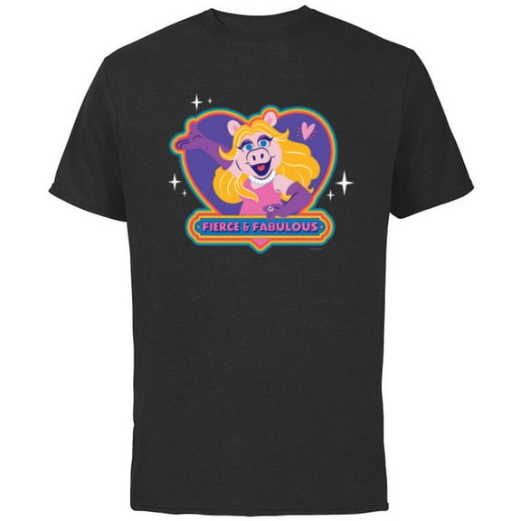 Disney Muppets Pride Miss Piggy Fierce & Fabulous Rainbow - Short Sleeve Cotton T-Shirt for Adults - Customized -Black