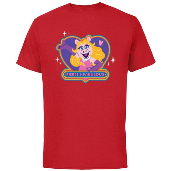 Disney Muppets Pride Miss Piggy Fierce & Fabulous Rainbow - Short Sleeve Cotton T-Shirt for Adults - Customized -Red