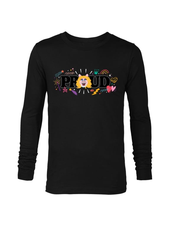 Muppets Pride Miss Piggy Proud Rainbow Doodles - Long Sleeve T-Shirt for Men - Customized-Black