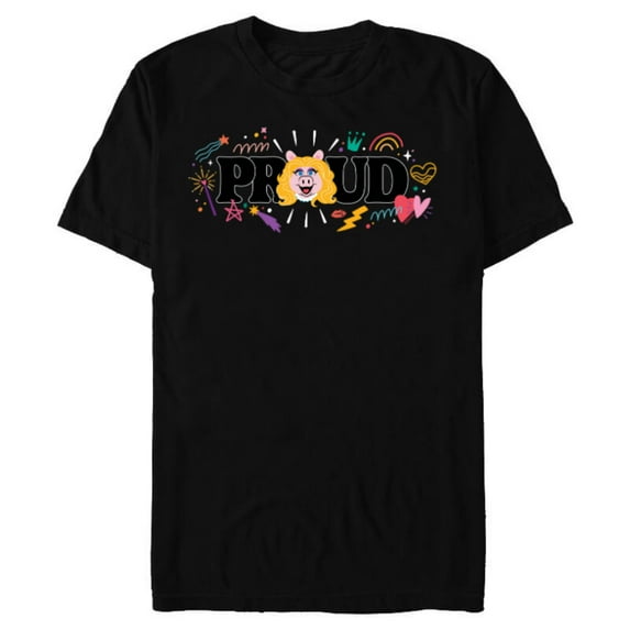 Disney Muppets Pride Miss Piggy Proud Rainbow Doodles - Short Sleeve Blended T-Shirt for Adults - Customized-Black