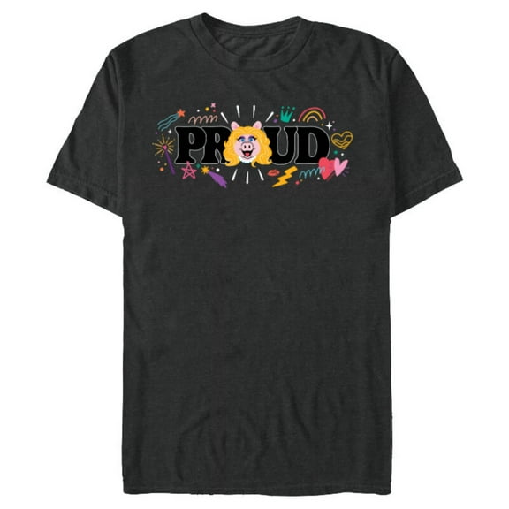 Disney Muppets Pride Miss Piggy Proud Rainbow Doodles - Short Sleeve Blended T-Shirt for Adults - Customized-Dark Heather