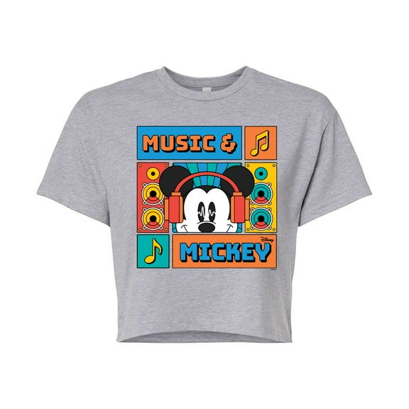 Disney - Music And Mickey - Juniors Cropped Cotton Blend T-Shirt