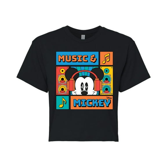 Disney - Music And Mickey - Juniors Cropped Cotton Blend T-Shirt