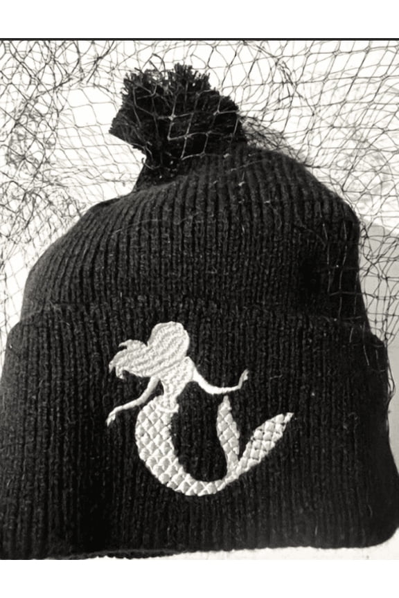 - My Little Mermaid Black Beanie with Pom-Pom and Fishnet Detail