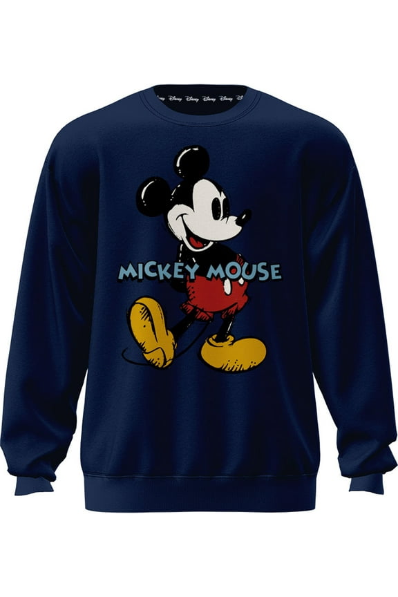 Mickey Kick Across Navy Adult Crewneck Fleece, S - 2XL (Unisex)