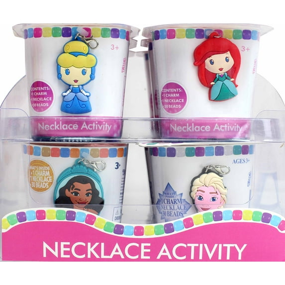 Disney Necklace Activity Assortment: Design your own necklace, Multiple characters offered, set includes: 1 rubber character charm, 1 necklace, and 30 beads.