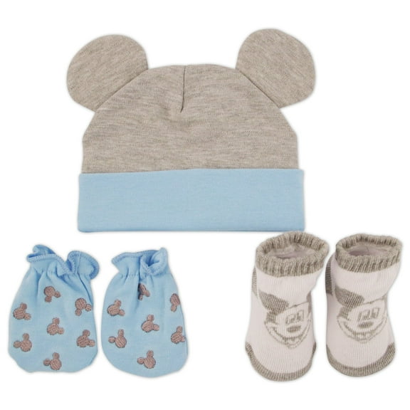 Disney Newborn Baby Boys’ Take Me Home Layette Gift Set: 3D Ear Hat, Socks and Mitten: Mickey Mouse, Winnie The Pooh