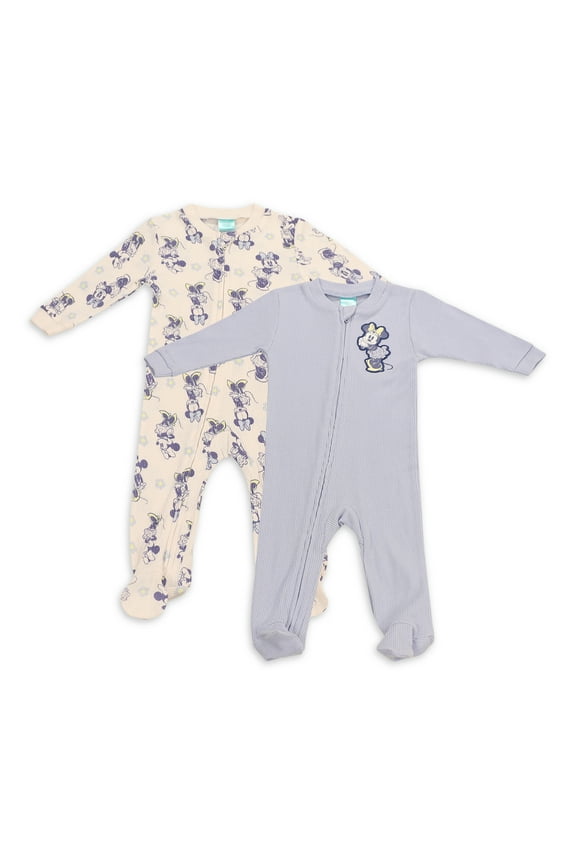 Disney Newborn Baby Girls Coverall, 2 Pack Rib Footie. Sizes 0/3 Months - 3/6 Months - 6/9 Months