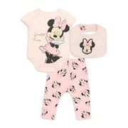 MINNIE MOUSE Disney Newborn Baby Girls Layette Set, 3pcs Bib Set, Sizes 0/3 Months - 3/6 Months - 6/9 Months