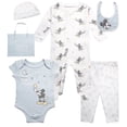 thumbnail image 1 of Disney Newborn Baby Girl Boy Layette Set Body Coveralls Sweatpants, Hat, Gift Bag 6 Piece (0-6M), 3-6 Months, Blue White Mickey, 1 of 7