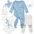 thumbnail image 1 of Disney Newborn Baby Layette Set - 6 Piece Disney Bodysuit Coveralls Sweatpants, Hat, Gift Bag (0-6M), 1 of 8