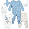 thumbnail image 1 of Disney Newborn Baby Layette Set - 6 Piece Disney Bodysuit Coveralls Sweatpants, Hat, Gift Bag (0-6M), 1 of 8