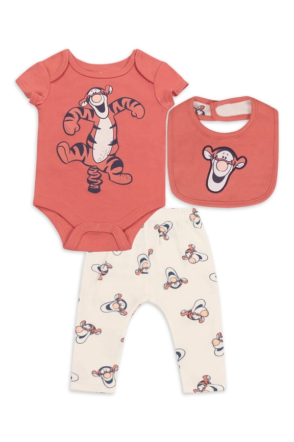 Newborn Baby Outfit Set 3-Piece Set Bodysuit, Pants, and Bib Sizes 0- 9 Months