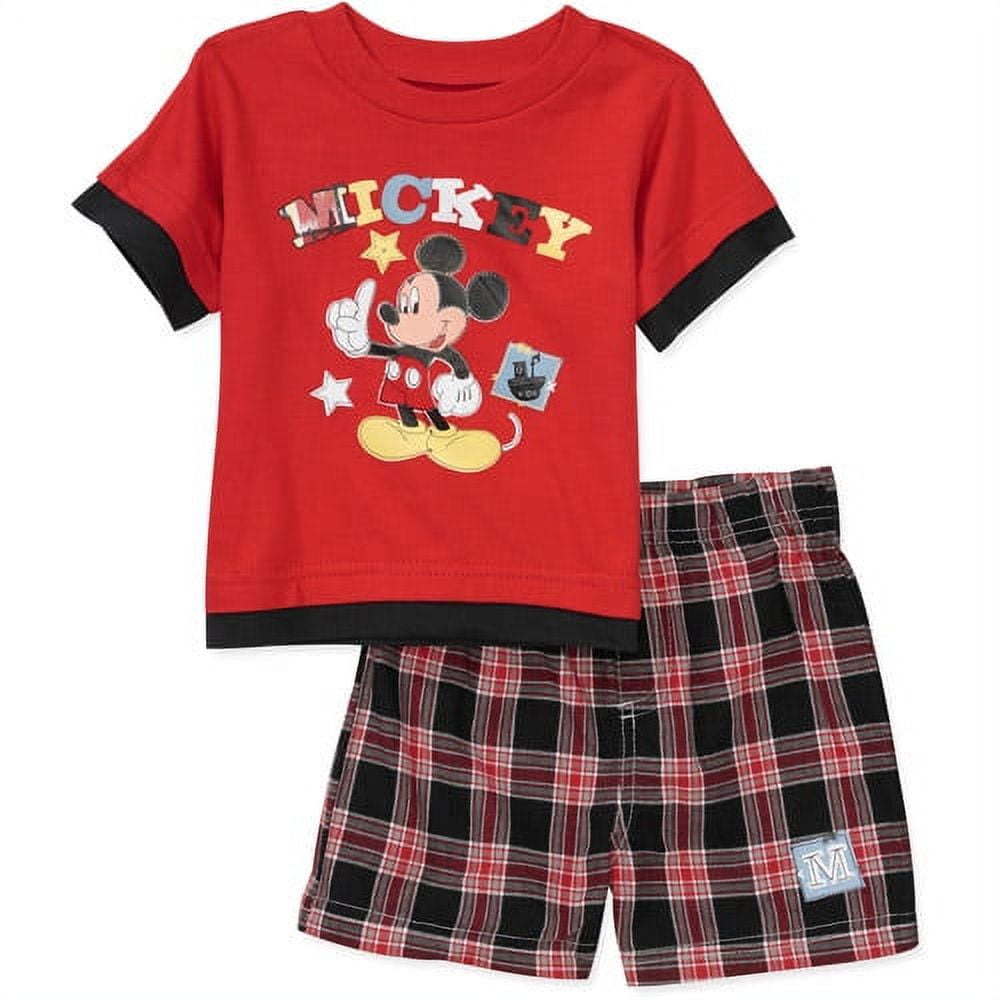 Disney - Newborn Boys' 2-Piece Mickey Tee and Plaid Short Set - Walmart.com