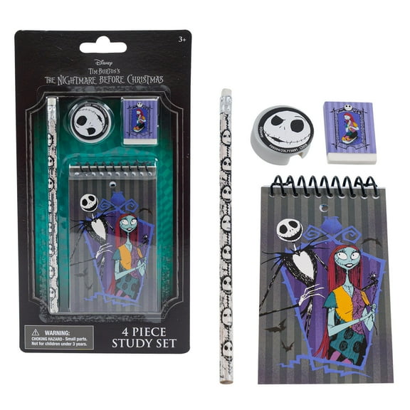 Disney Nightmare Before Christmas 4pc Study Kit- Eraser, Sharpener, 25 sheet memo pad, No.2 lead real wood