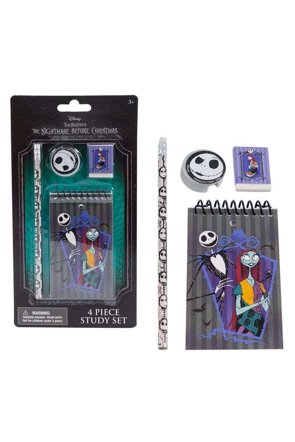 Nightmare Before Christmas 4pc Study Kit- Eraser, Sharpener, 25 sheet memo pad, No.2 lead real wood