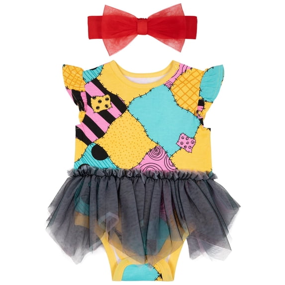 Disney Nightmare Before Christmas Baby Girls' Cosplay Dress and Headband Set Sally Red Patchwork
