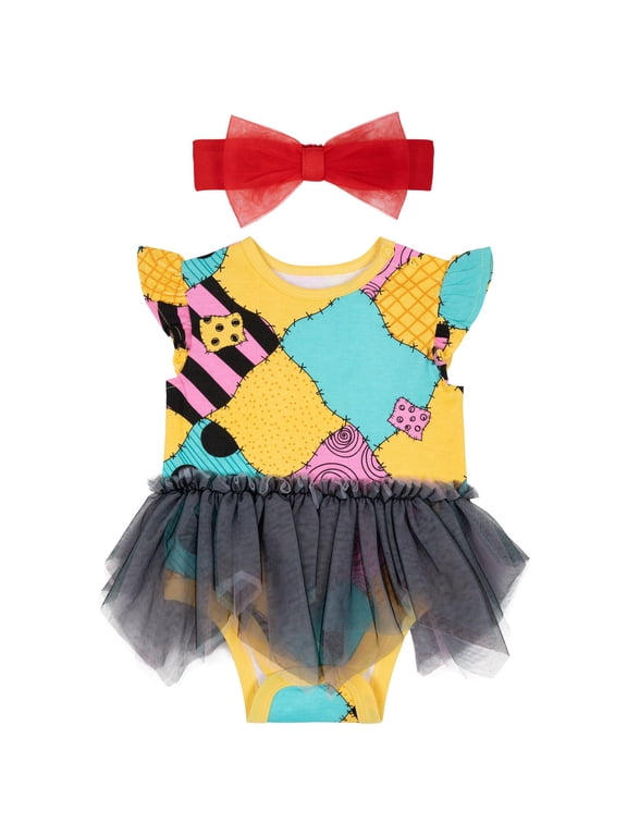 Nightmare Before Christmas Baby Girls' Cosplay Dress and Headband Set Sally Red Patchwork