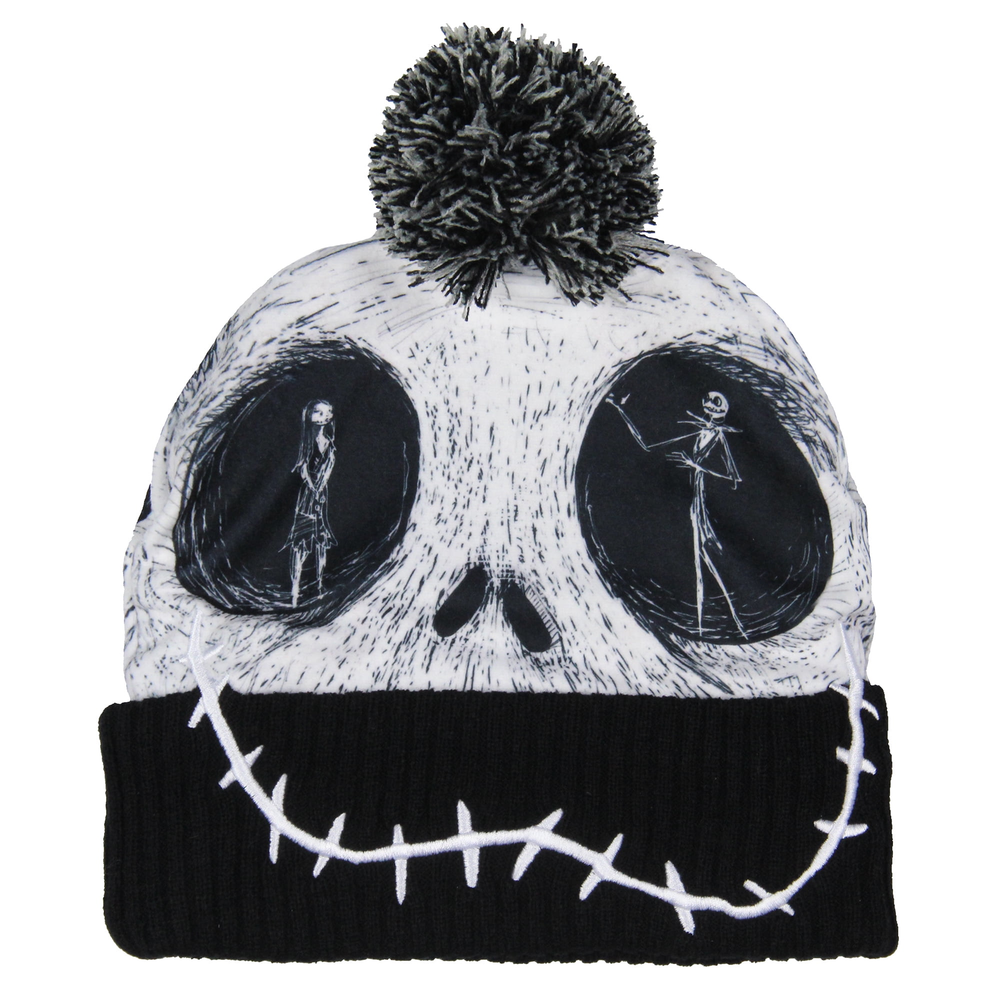 SEVEN TIMES SIX Disney Nightmare Before Christmas Beanie Jack Skellington Sublimated Face Pom Knit Beanie Hat Cap