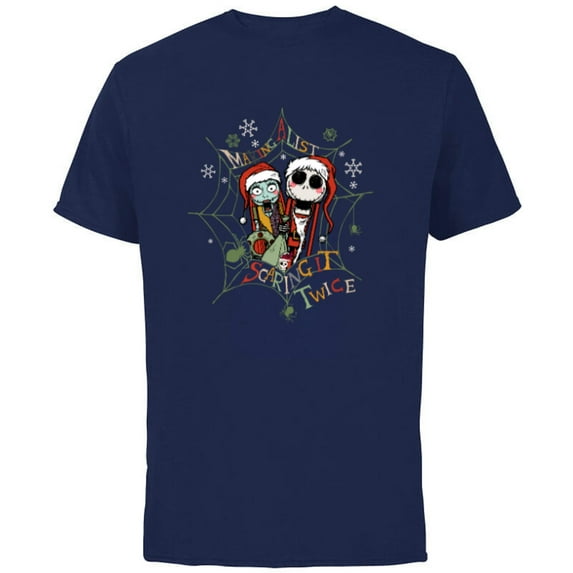 Disney Nightmare Before Christmas Jack Sally Making a List - Short Sleeve Cotton T-Shirt for Adults - Customized-Navy