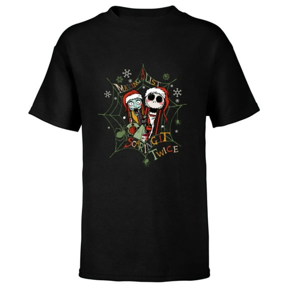 Disney Nightmare Before Christmas Jack Sally Making a List - Short Sleeve T-Shirt for Kids - Customized-Black