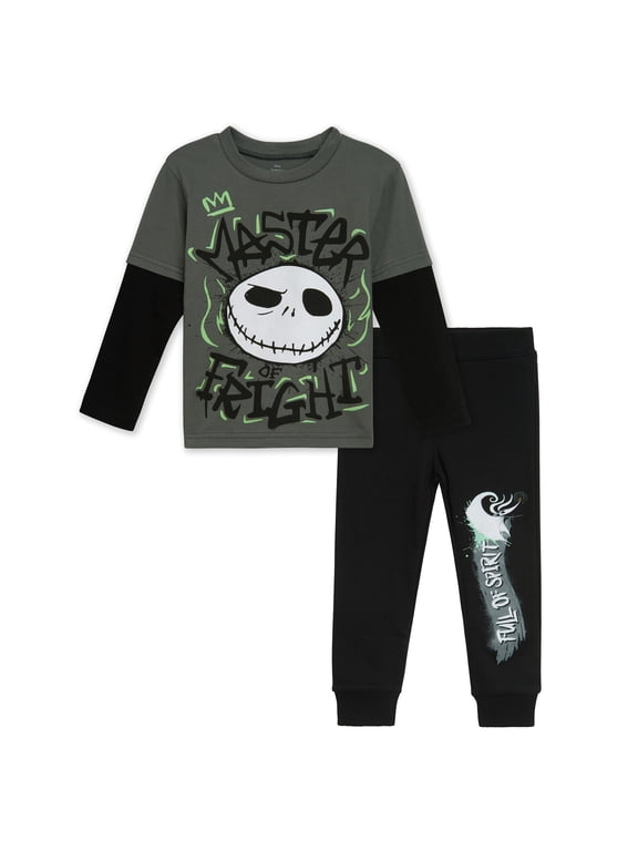 Nightmare Before Christmas Jack Skellington 2fer T-Shirt and Fleece Jogger Pants Outfit Set Toddler to Big Kid
