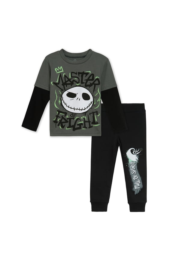 Nightmare Before Christmas Jack Skellington 2fer T-Shirt and Fleece Jogger Pants Outfit Set Toddler to Big Kid