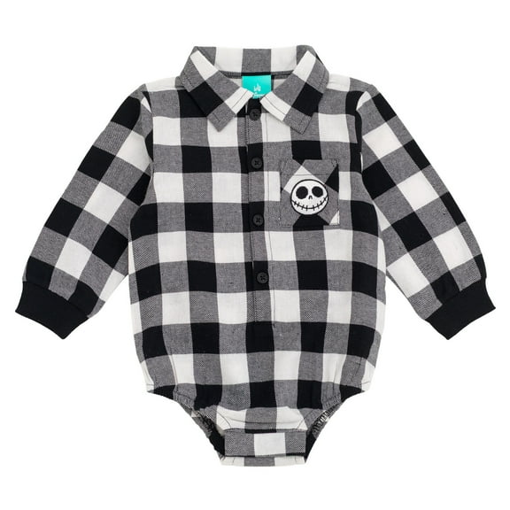 Disney Nightmare Before Christmas Jack Skellington Flannel Button-Down Bodysuit Plaid Newborn to Infant