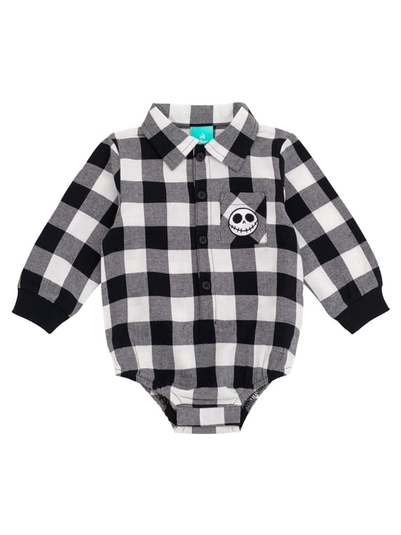 Nightmare Before Christmas Jack Skellington Flannel Button-Down Bodysuit Plaid Newborn to Infant