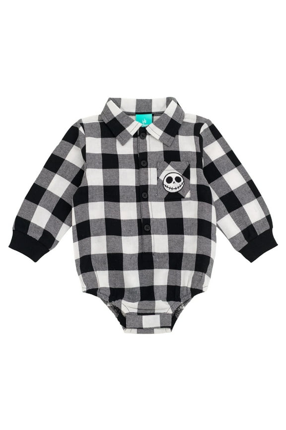 Nightmare Before Christmas Jack Skellington Flannel Button-Down Bodysuit Plaid Newborn to Infant