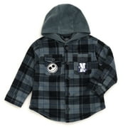 Disney Nightmare Before Christmas Jack Skellington Flannel Hooded Shacket with Fleece Lining Plaid Toddler to Big Kid