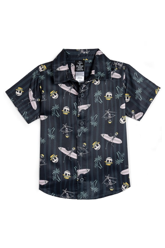 Nightmare Before Christmas Little Boys' Short Sleeve Button-Down Shirt Grey Jack Skellington