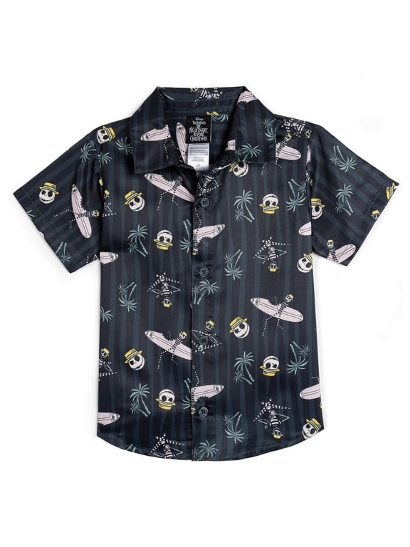 Nightmare Before Christmas Little Boys' Short Sleeve Button-Down Shirt Grey Jack Skellington