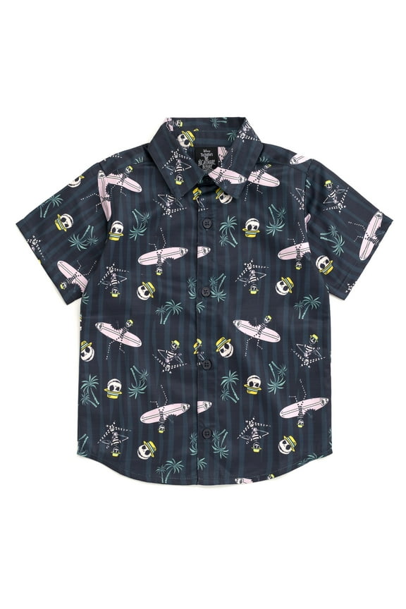 Disney Nightmare Before Christmas Jack Skellington Hawaiian Button Down Shirt Toddler to Big Kid