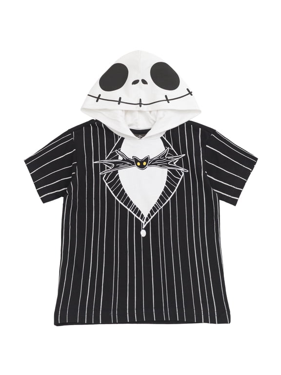Nightmare Before Christmas Men's Cosplay Short Sleeve Hooded T-Shirt Jack Pinstripe Black