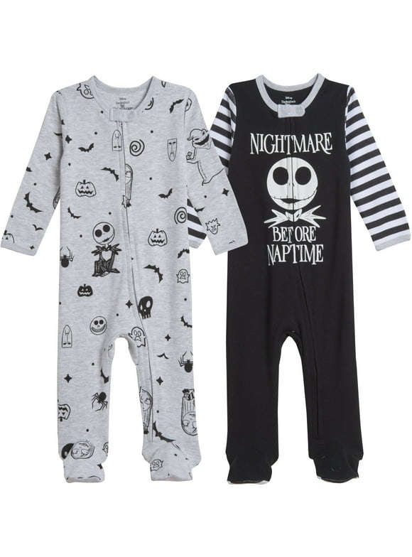 Disney Nightmare Before Christmas Jack Skellington Infant Baby Boys 2 Pack Zip Up Sleep N' Plays Newborn to Infant