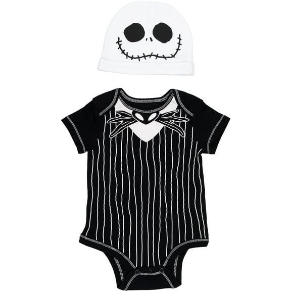 Disney Nightmare Before Christmas Jack Skellington Infant Baby Boys Cuddly Cosplay Bodysuit and Hat Newborn to Infant