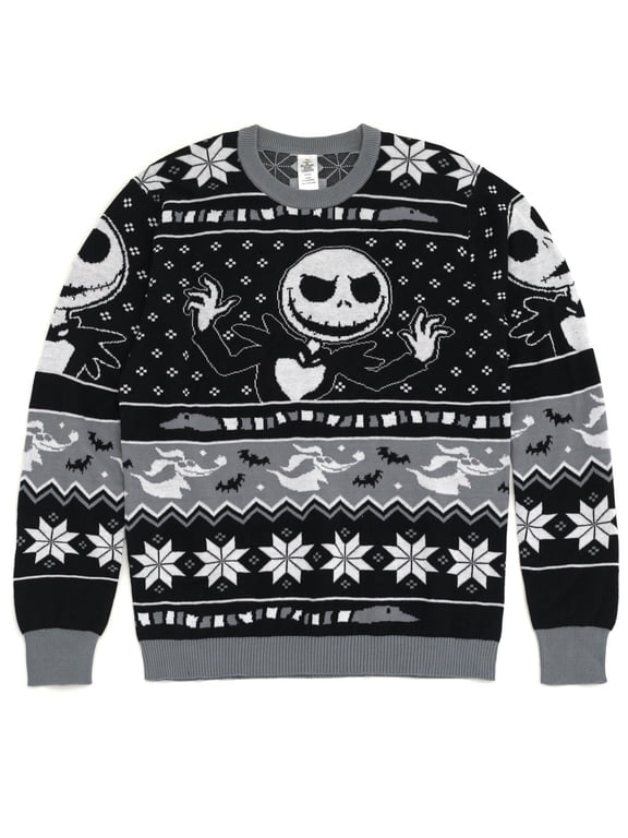 Nightmare Before Christmas Adult Men or Women Holiday Sweater Jack Skellington Black