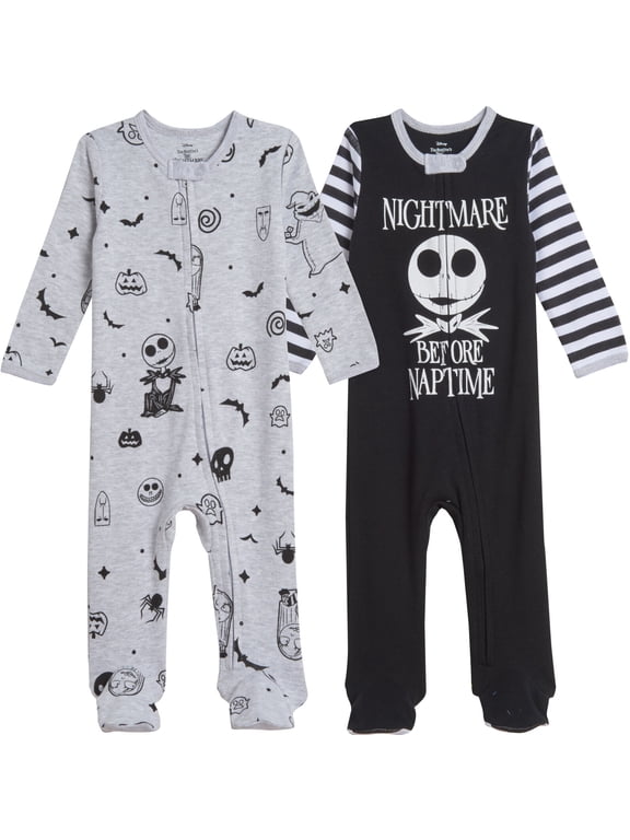 Disney Nightmare Before Christmas Jack Skellington Newborn Baby Boys 2 Pack Zip Up Sleep N' Plays Newborn to Infant