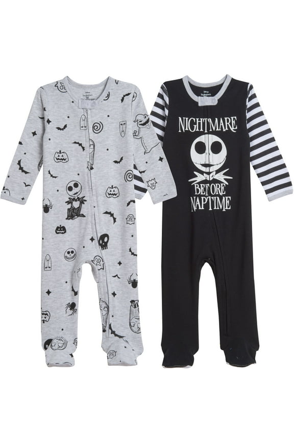 Nightmare Before Christmas Jack Skellington Newborn Baby Boys 2 Pack Zip Up Sleep N' Plays Newborn to Infant