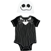 Disney Nightmare Before Christmas Jack Skellington Newborn Baby Boys Cuddly Cosplay Bodysuit and Hat Newborn to Infant