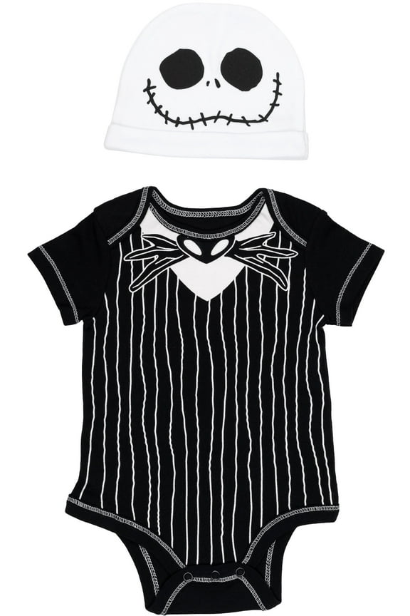 Disney Nightmare Before Christmas Jack Skellington Newborn Baby Boys Cuddly Cosplay Bodysuit and Hat Newborn to Infant